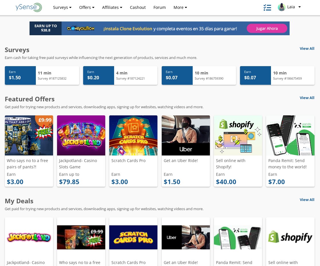 La plataforma Ysense te paga por jugar a móvil, contestar encuestas y más ofertas.